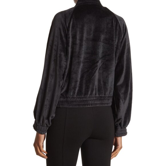 THEO & SPENCE WOMEN NWT FULL ZIP TEXTURED VELOUR BLACK BOMBER JACKET. SIZE M - Picture 2 of 11